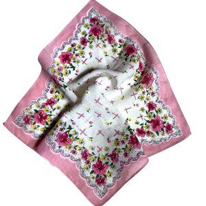 Handkerchief hankie 111-3/4 in. by 12 in. pink, white, and yellow flowers
